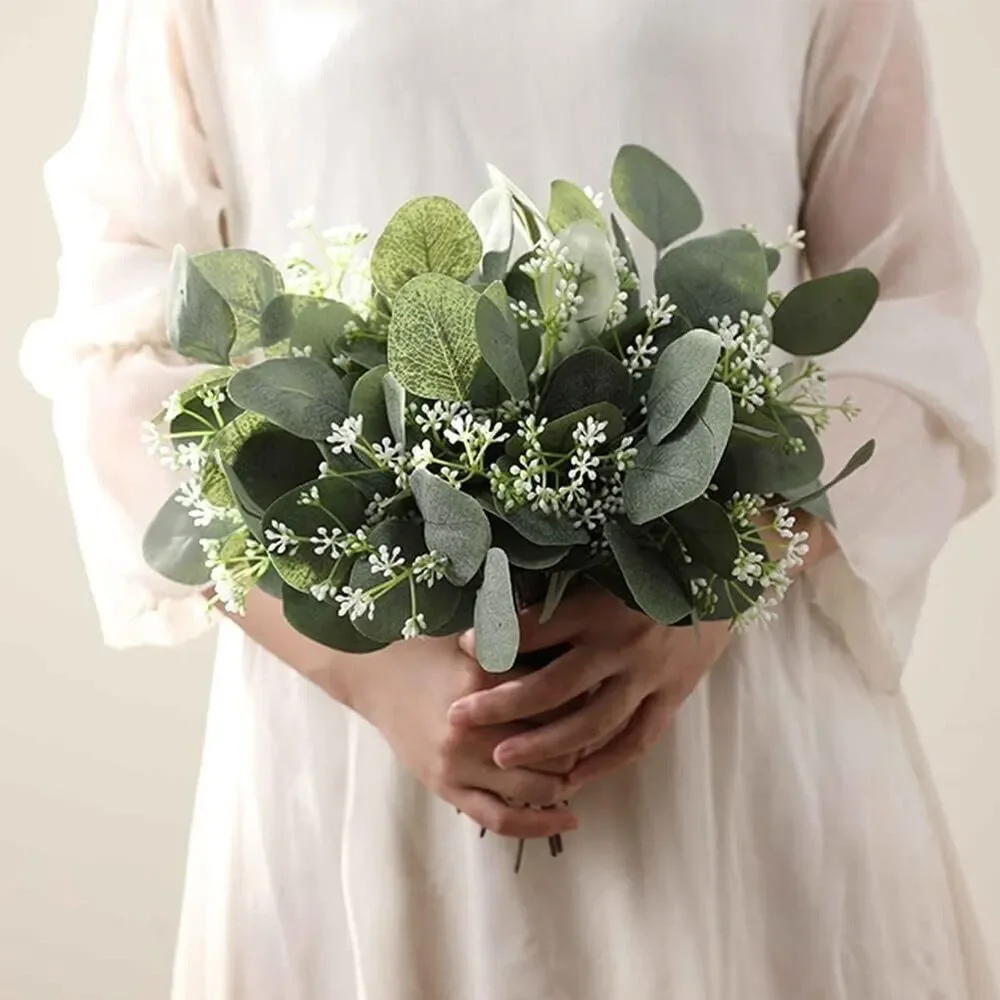 20 Pack Artificial Eucalyptus Leaves Stems w/White Seeds 11